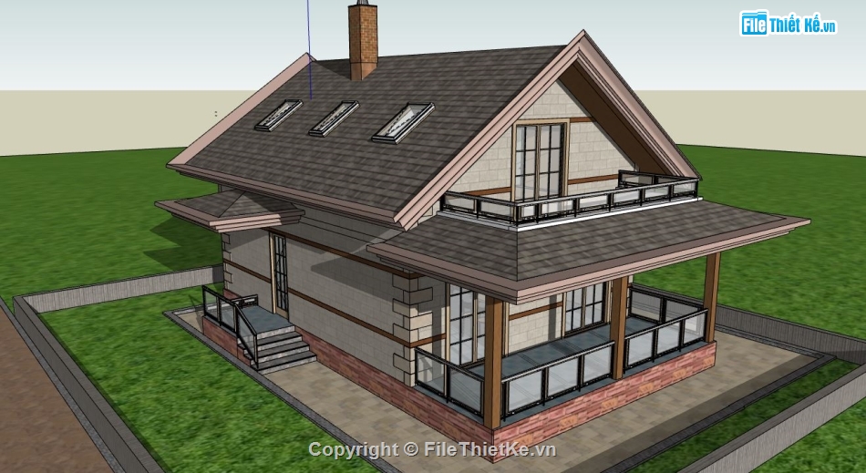 sketchup biệt thự 1 tầng,su biệt thự 1 tầng,dựng sketchup biệt thự 1 tầng