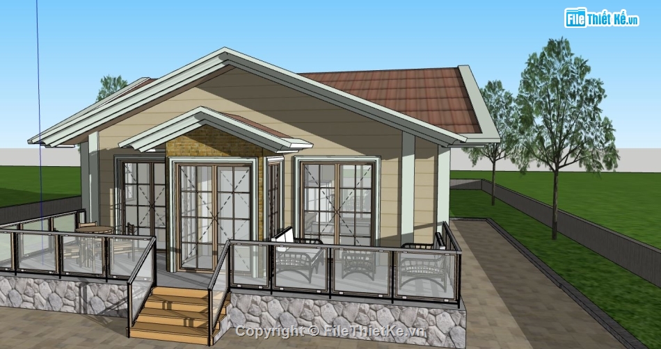 su biệt thự 1 tầng,sketchup biệt thự 1 tầng,file 3d su biệt thự 1 tầng