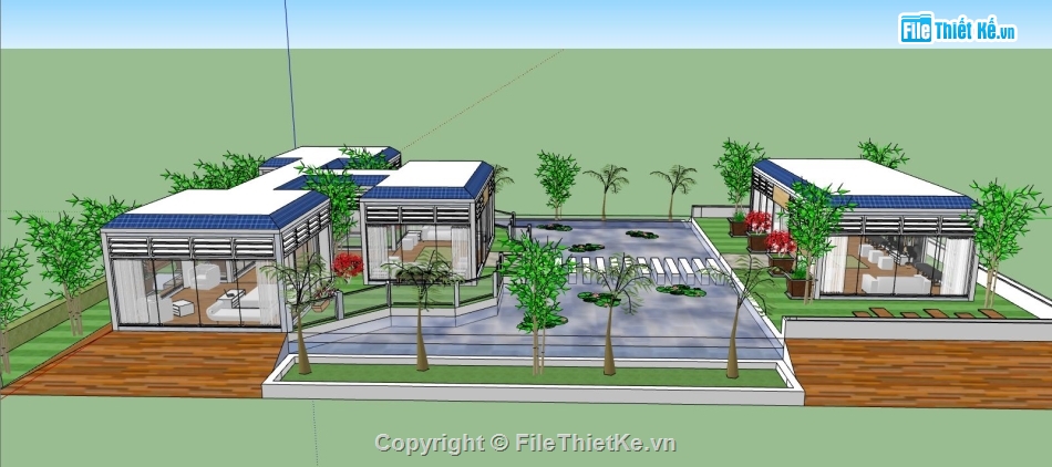 sketchup Biệt thự  1 tầng,Biệt thự file sketchup,file su biệt thự