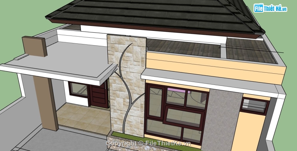 sketchup biệt thự 1 tầng,su biệt thự 1 tầng,thiết kế biệt thự 1 tầng