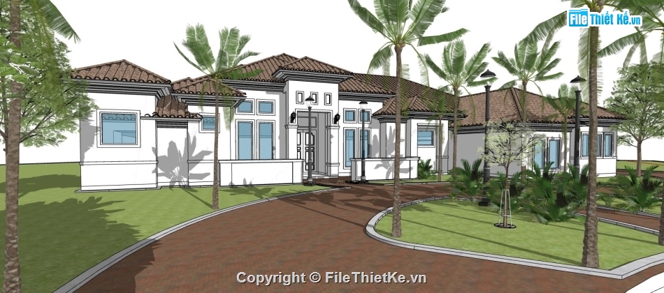 file su biệt thự,sketchup biệt thự 1 tầng,su biệt thự vườn 1 tầng