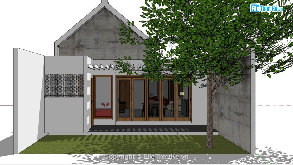 model su biệt thự,su biệt thự 1 tầng,file sketchup biệt thự 1 tầng,biệt thự 1 tầng sketchup