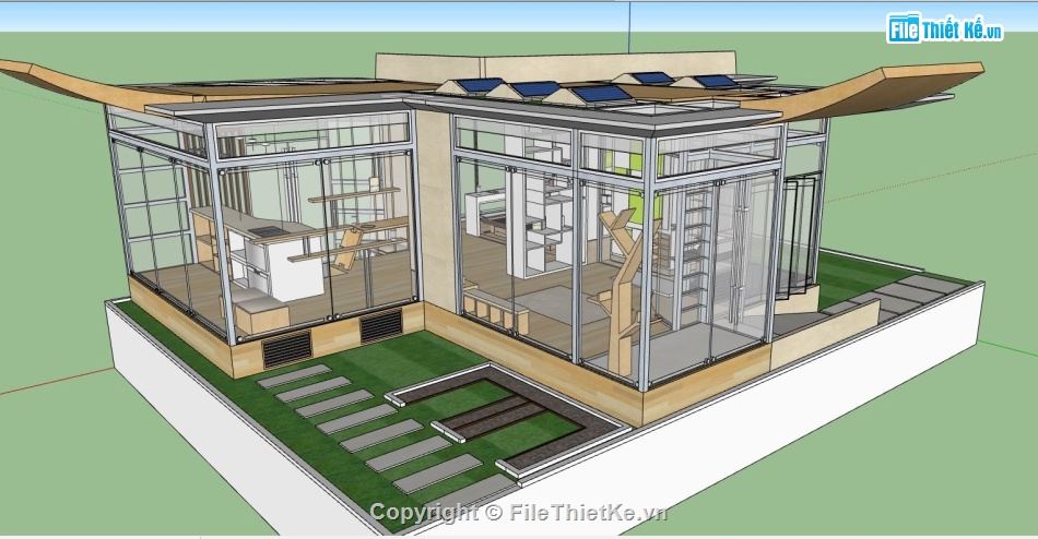 model su biệt thự,file sketchup biệt thự,model su biệt thự 1 tầng