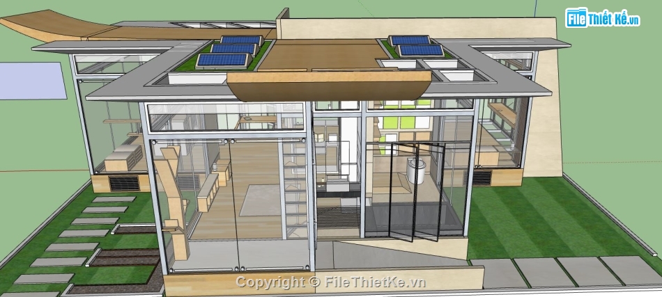 model su biệt thự,file sketchup biệt thự,model su biệt thự 1 tầng