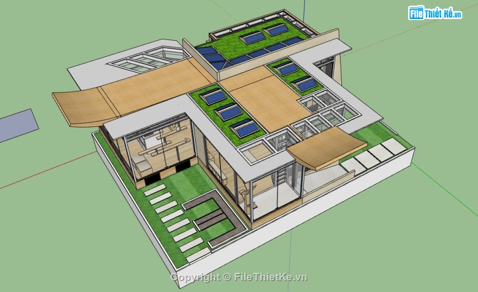 model su biệt thự,file sketchup biệt thự,model su biệt thự 1 tầng