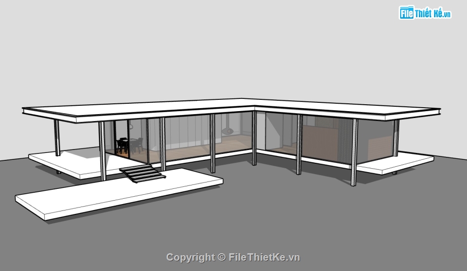 mẫu biệt thự 1 tầng,model su biệt thự,sketchup biệt thự