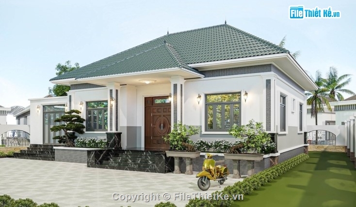 mẫu biệt thự 1 tầng,biệt thự 1 tầng,biệt thự mái nhật 1 tầng