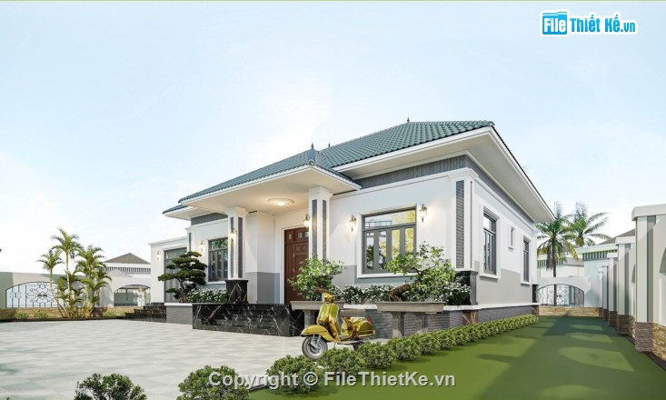 mẫu biệt thự 1 tầng,biệt thự 1 tầng,biệt thự mái nhật 1 tầng