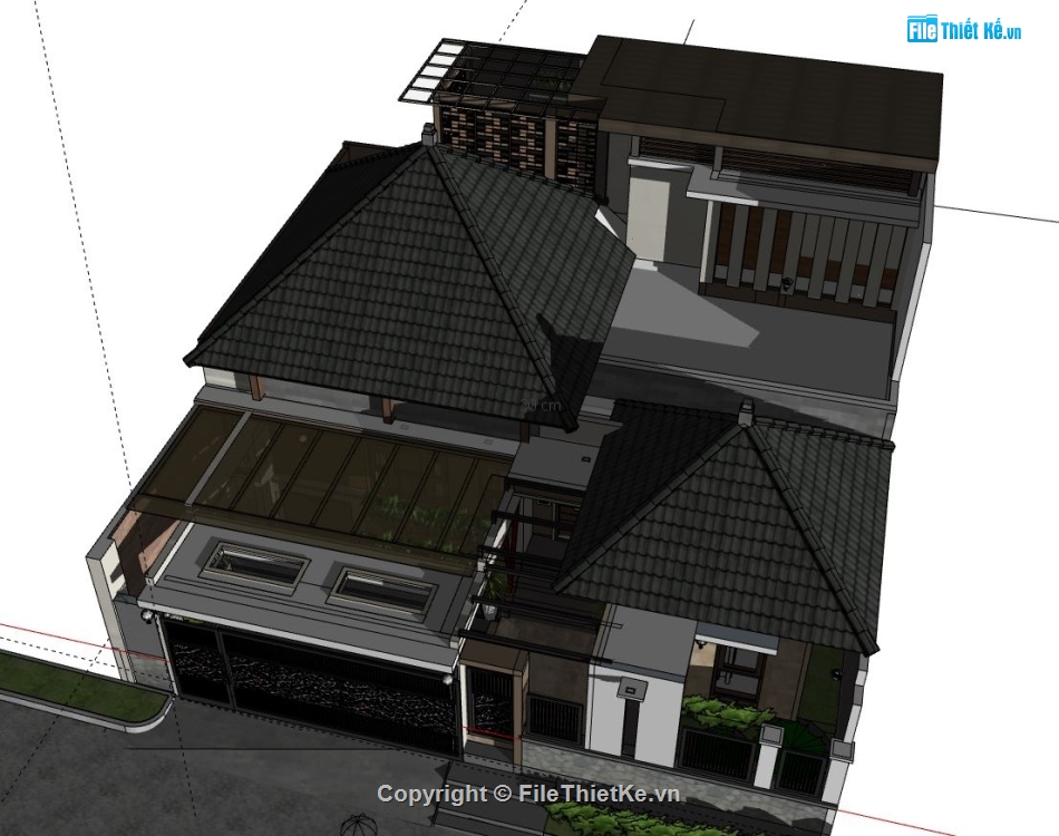 Biệt thự 1 tầng mái Nhật,biệt thự 1 tầng,file sketchup biệt thự 1 tầng,biệt thự 1 tầng file su,model su biệt thự 1 tầng