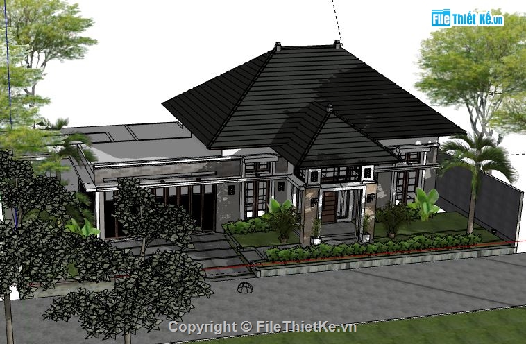 Biệt thự 1 tầng,model su biệt thự 1 tầng,file su biệt thự 1 tầng,biệt thự 1 tầng sketchup