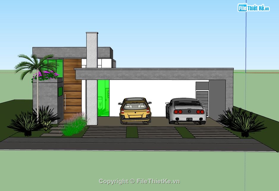 nhà trệt 11 x 20m,biệt thự 1 tầng,sketchup biệt thự 1 tầng