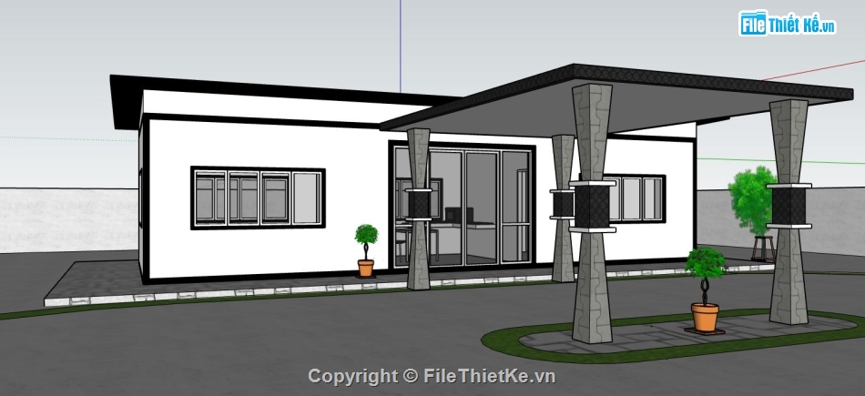 file su biệt thự,model su biệt thự,sketchup biệt thự 1 tầng