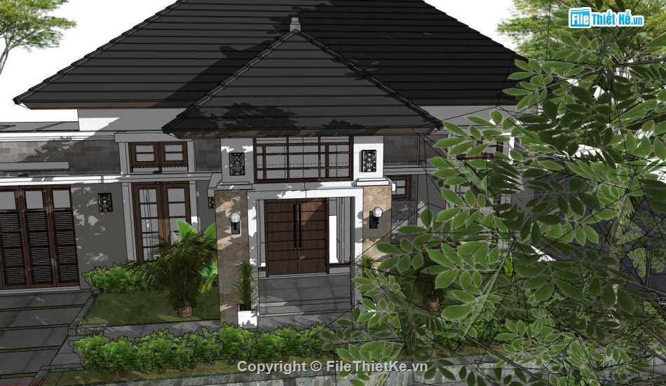 model su biệt thự 1 tầng,file sketchup biệt thự 1 tầng,su biệt thự 1 tầng
