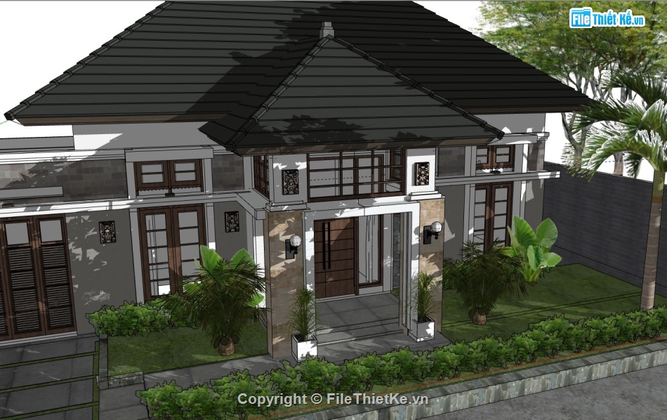 model su biệt thự 1 tầng,file sketchup biệt thự 1 tầng,su biệt thự 1 tầng