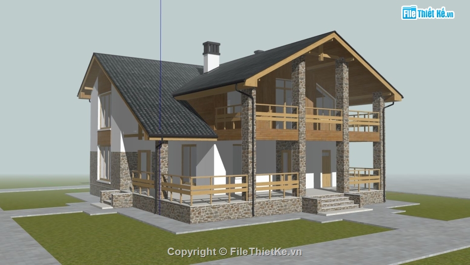 Biệt thự 2 tầng,model sketchup biệt thự 2 tầng,phối cảnh biệt thự 2 tầng,mẫu biệt thự 2 tầng đẹp