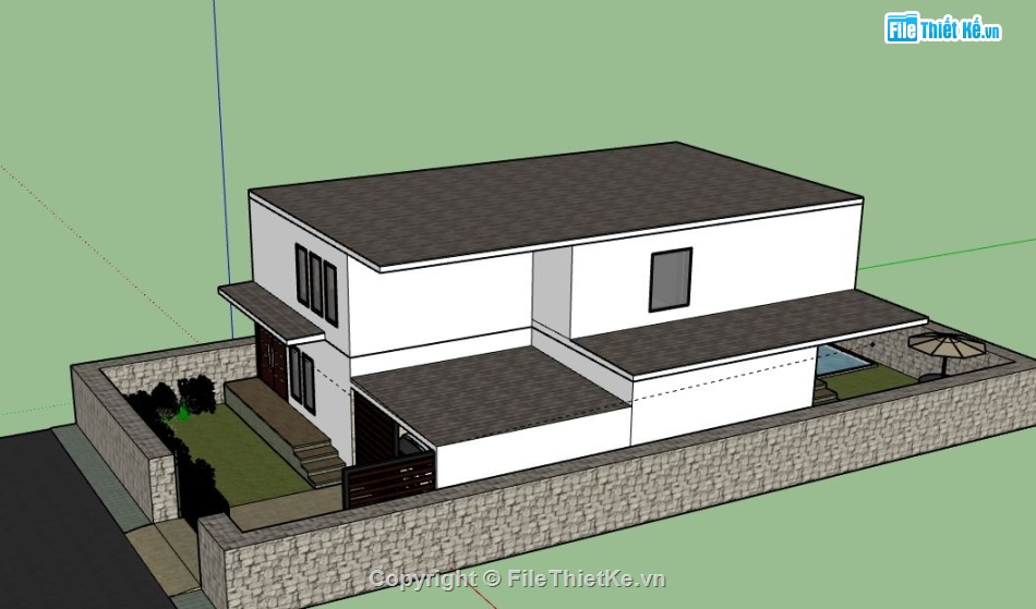 Biệt thự 2 tầng,model su biệt thự 2 tầng,sketchup biệt thự 2 tầng