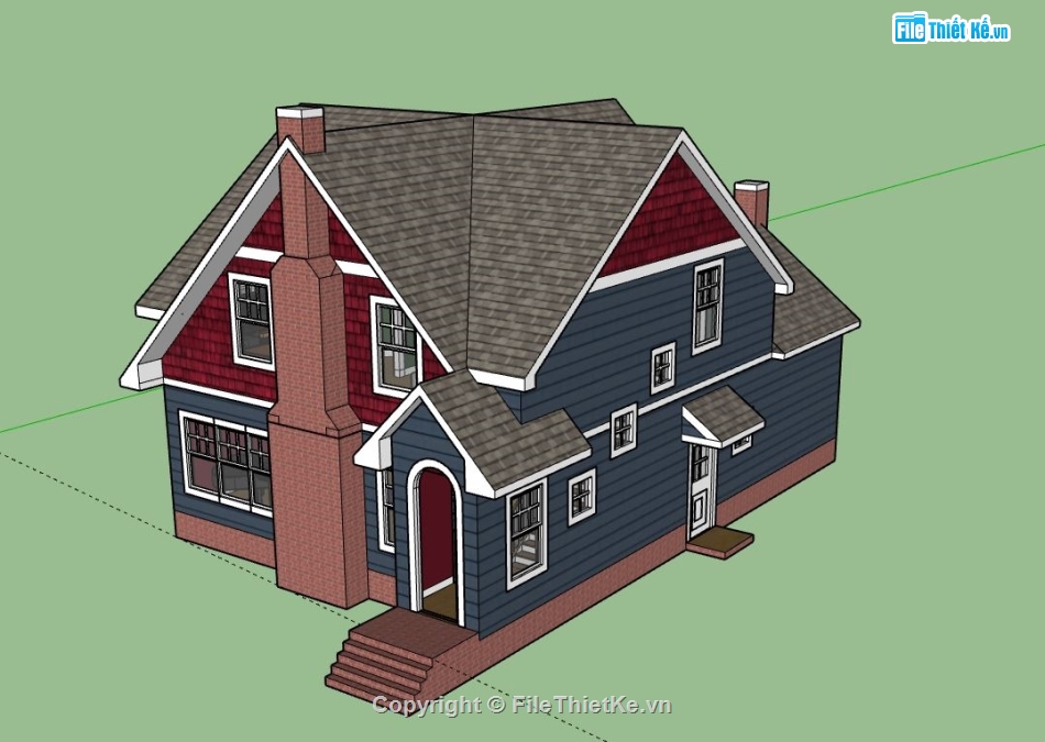 Biệt thự 2 tầng,model su biệt thự 2 tầng,mẫu biệt thự 2 tầng sketchup,biệt thự 2 tầng model su