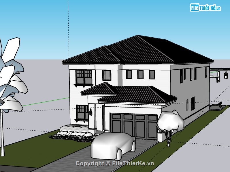 Biệt thự 2 tầng,model su biệt thự 2 tầng,file su biệt thự 2 tầng,sketchup biệt thự 2 tầng