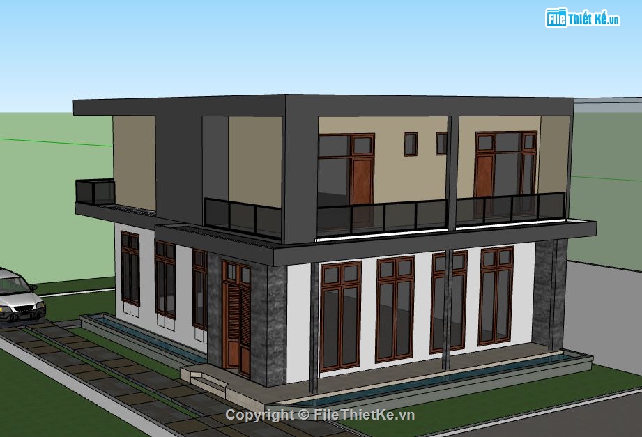 Biệt thự 2 tầng,model su biệt thự 2 tầng,biệt thự 2 tầng file su,file sketchup biệt thự 2 tầng