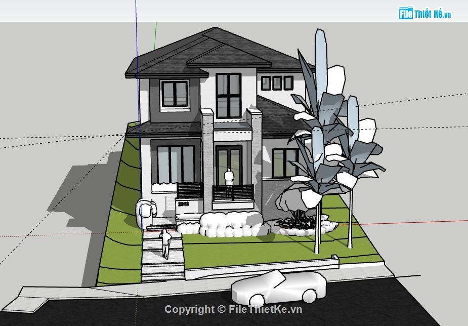 Biệt thự 2 tầng,model su biệt thự 2 tầng,file sketchup biệt thự 2 tầng