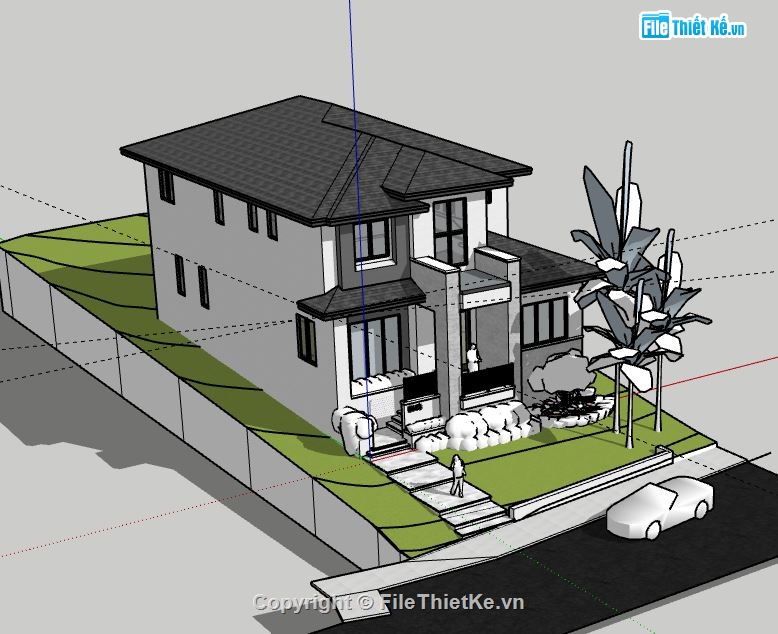 Biệt thự 2 tầng,model su biệt thự 2 tầng,file sketchup biệt thự 2 tầng