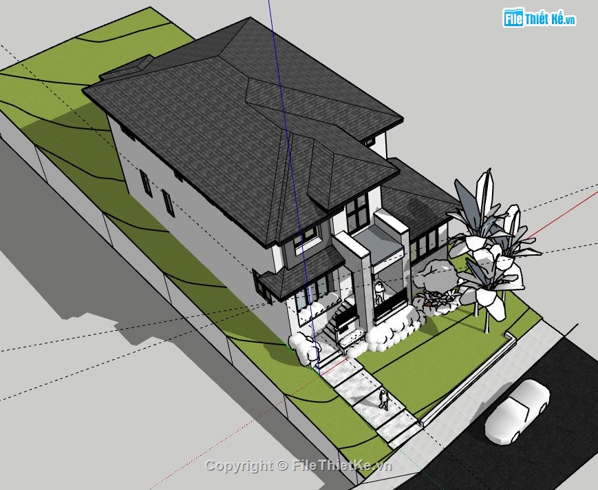 Biệt thự 2 tầng,model su biệt thự 2 tầng,file sketchup biệt thự 2 tầng