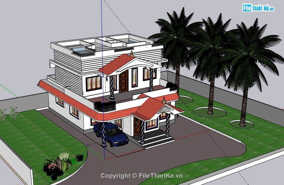 Biệt thự 2 tầng,model su biệt thự 2 tầng,sketchup biệt thự 2 tầng,biệt thự 2 tầng file su,file sketchup biệt thự 2 tầng