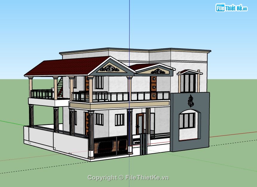 Biệt thự 2 tầng,model su biệt thự 2 tầng,biệt thự 2 tầng file su,file sketchup biệt thự 2 tầng