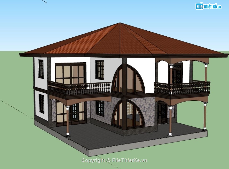 Biệt thự 2 tầng,model su biệt thự 2 tầng,biệt thự 2 tầng file su,sketchup biệt thự 2 tầng