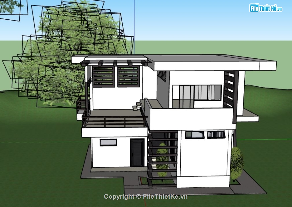 Biệt thự  2 tầng Sketchup,su biệt thự,model su biệt thự