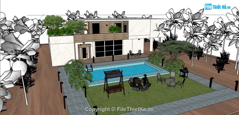 su biệt thự,sketchup biệt thự,model su biệt thự