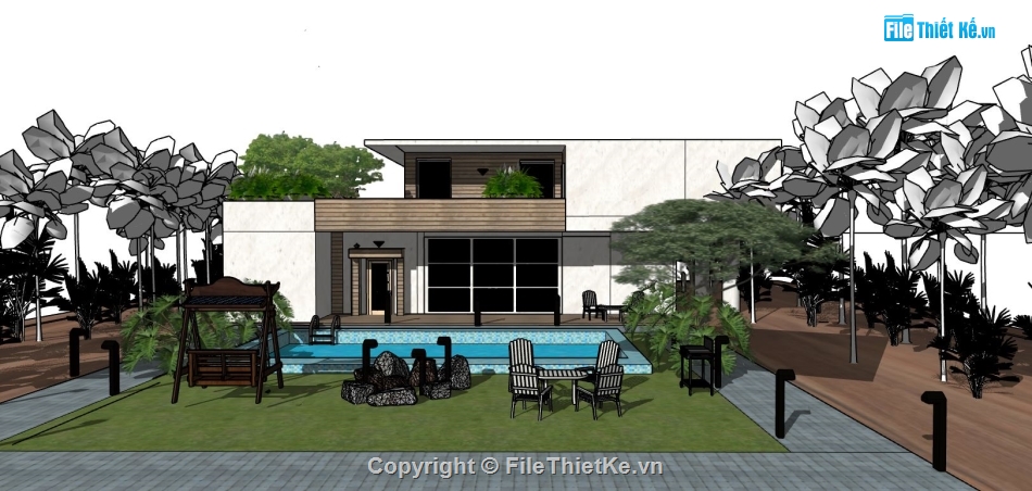 su biệt thự,sketchup biệt thự,model su biệt thự