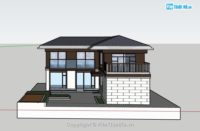 Biệt thự 2 tầng,file su biệt thự 2 tầng,mẫu biệt thự 2 tầng sketchup