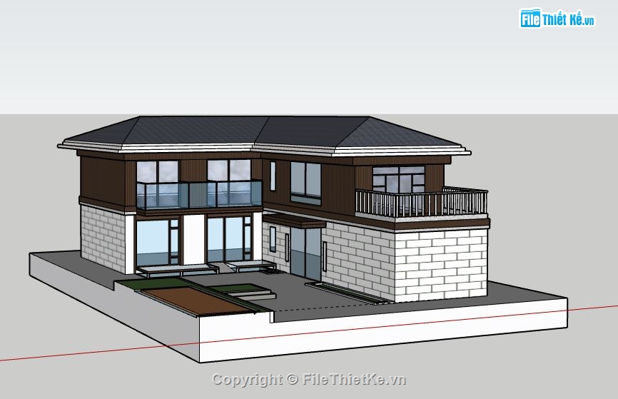 Biệt thự 2 tầng,file su biệt thự 2 tầng,mẫu biệt thự 2 tầng sketchup