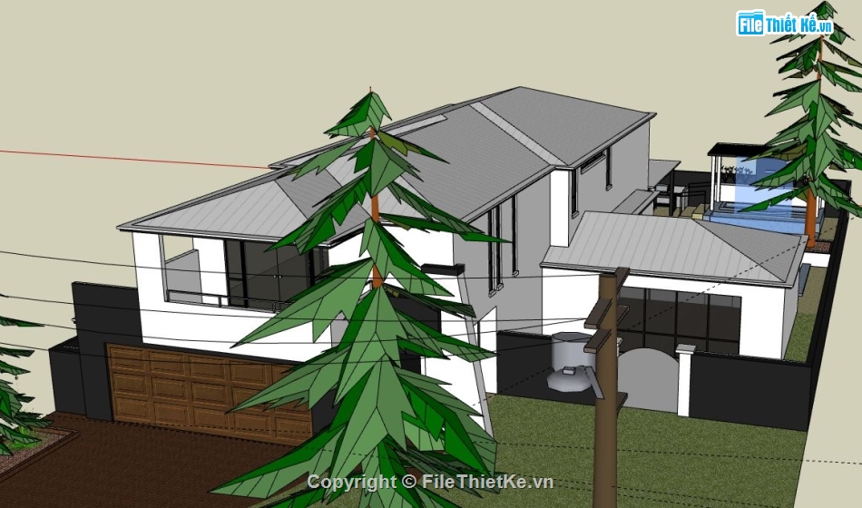 Biệt thự 2 tầng,model su biệt thự 2 tầng,biệt thự 2 tầng file su,file sketchup biệt thự 2 tầng