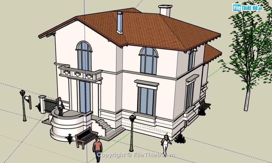 Biệt thự 2 tầng,model su biệt thự 2 tầng,biệt thự 2 tầng file su,file sketchup biệt thự 2 tầng