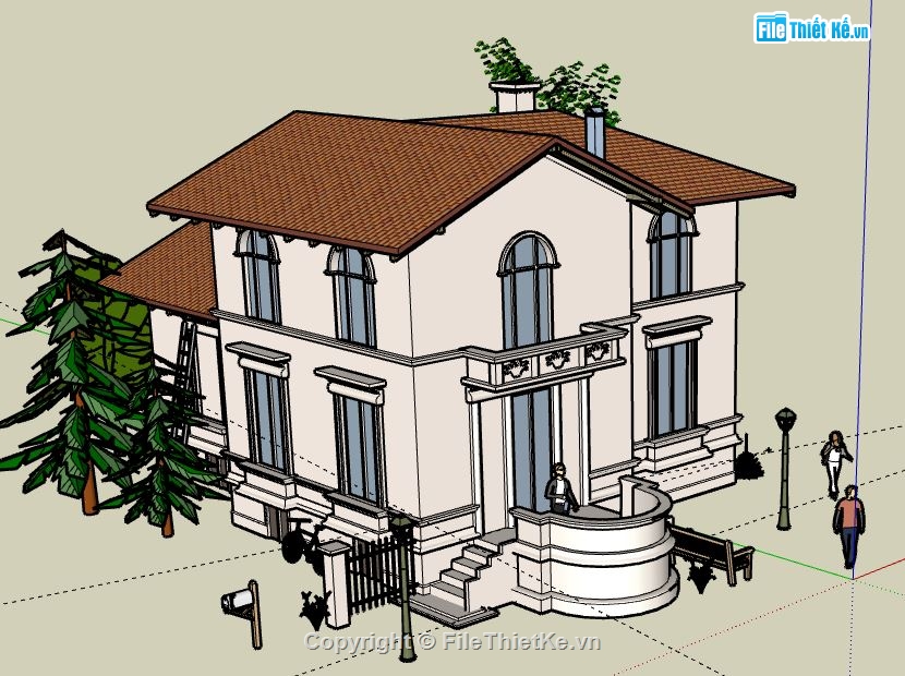 Biệt thự 2 tầng,model su biệt thự 2 tầng,biệt thự 2 tầng file su,file sketchup biệt thự 2 tầng