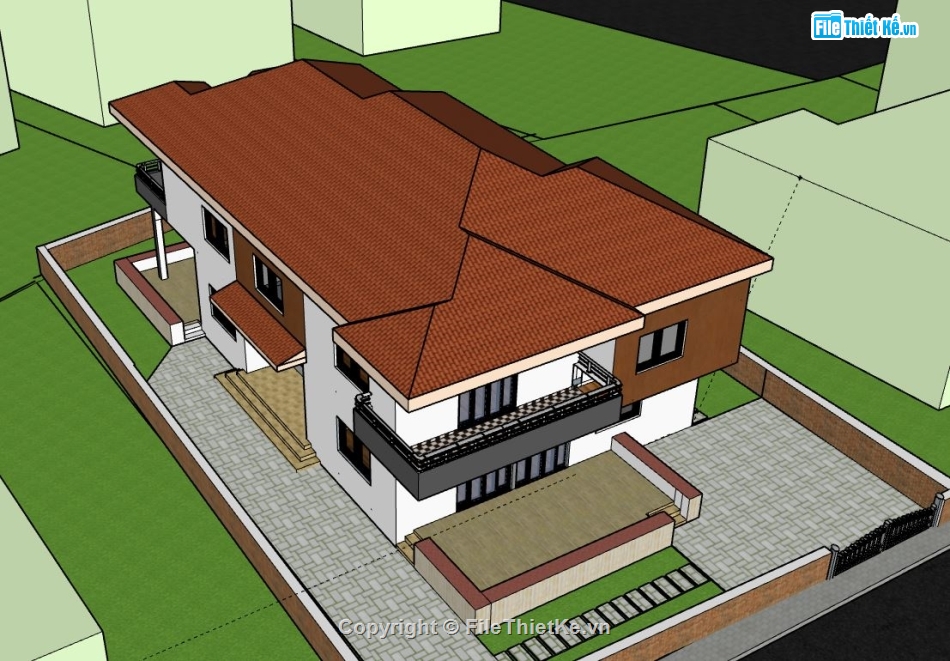 Biệt thự 2 tầng,model su biệt thự 2 tầng,biệt thự 2 tầng file su,file sketchup biệt thự 2 tầng