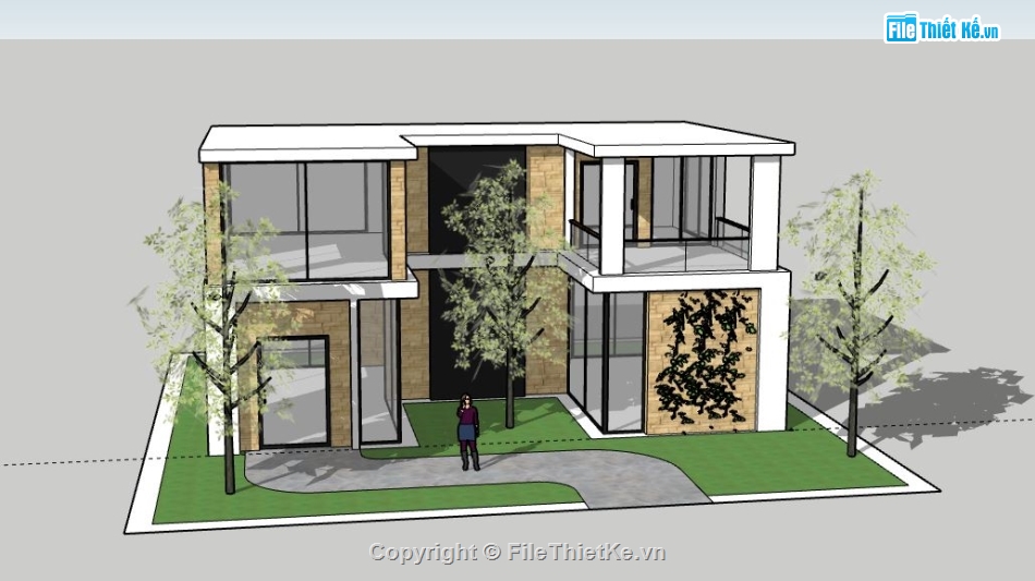Biệt thự 2 tầng,model su biệt thự 2 tầng,sketchup biệt thự 2 tầng