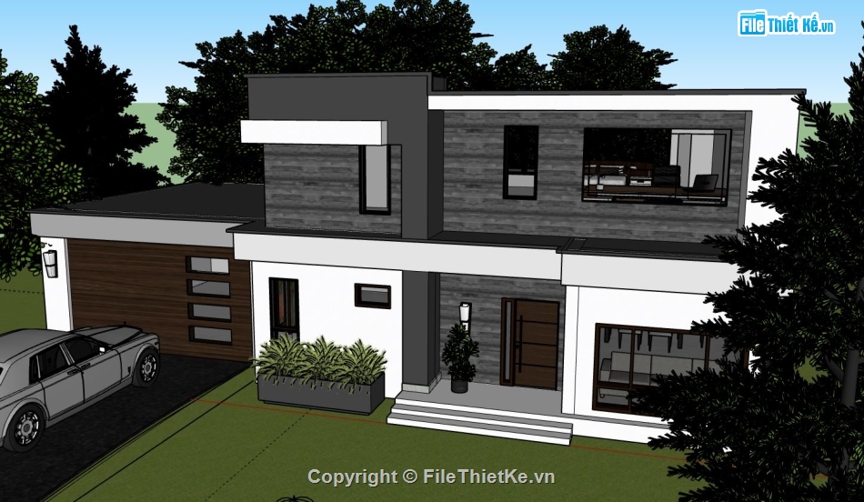 Biệt thự 2 tầng,model su biệt thự 2 tầng,biệt thự 2 tầng sketchup,sketchup biệt thự 2 tầng