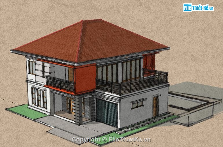 Biệt thự 2 tầng,model su biệt thự 2 tầng,mẫu biệt thự 2 tầng sketchup,biệt thự 2 tầng file su,sketchup biệt thự 2 tầng