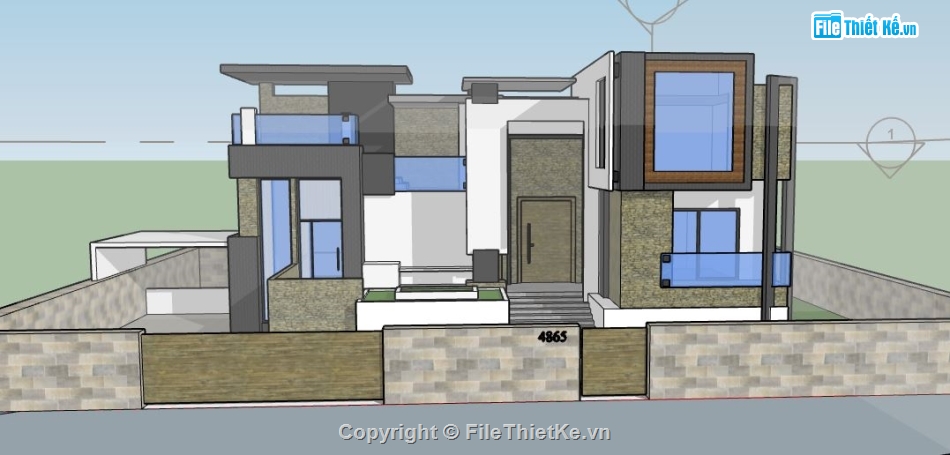 Biệt thự 2 tầng 12x12m,file su biệt thự,sketchup biệt thự