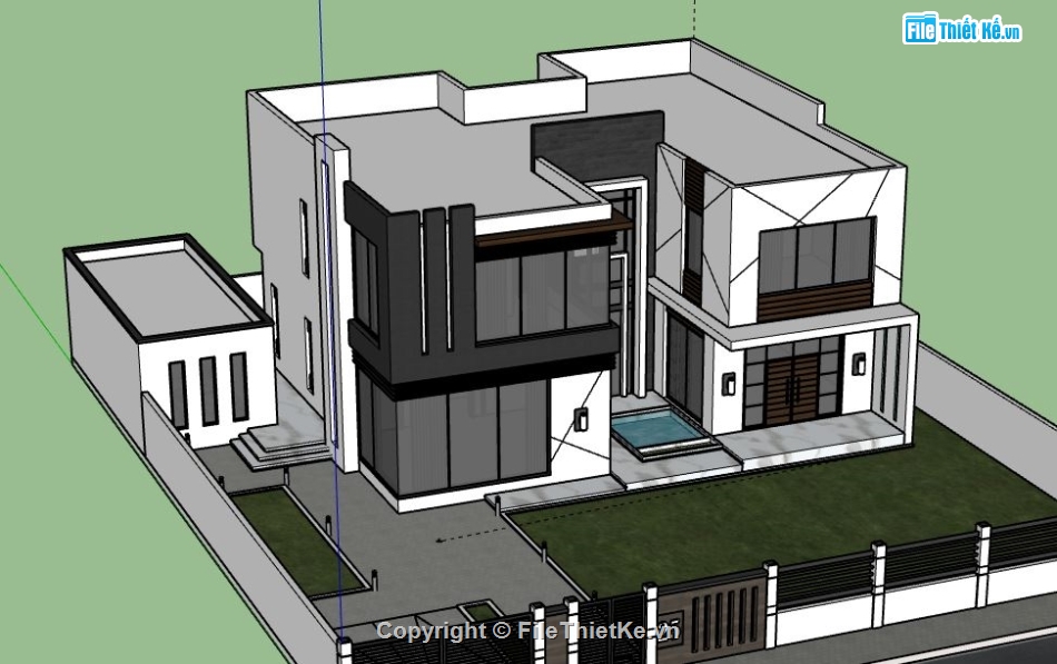 Biệt thự 2 tầng,model su biệt thự 2 tầng,biệt thự 2 tầng file su,file sketchup biệt thự 2 tầng