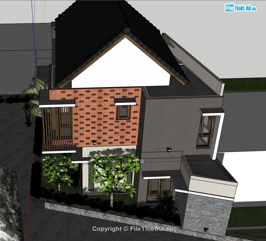 Biệt thự 2 tầng file su,model su biệt thự 2 tầng,biệt thự 2 tầng sketchup,file sketchup biệt thự