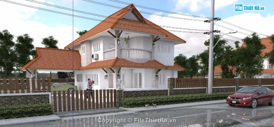 Biệt thự 2 tầng,file sketchup biệt thự 2 tầng,phối cảnh biệt thự 2 tầng,mẫu biệt thự 2 tầng đẹp