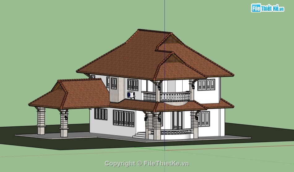 Biệt thự 2 tầng,file sketchup biệt thự 2 tầng,phối cảnh biệt thự 2 tầng,mẫu biệt thự 2 tầng đẹp