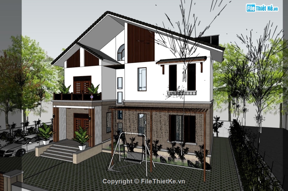 Biệt thự 2 tầng,model su biệt thự 2 tầng,biệt thự 2 tầng file su,file sketchup biệt thự,biệt thự 2 tầng model su