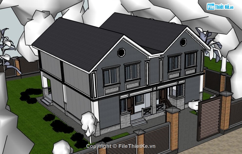 Biệt thự 3 tầng file sketchup,model su biệt thự 3 tầng,file sketchup 3 tầng,biệt thự 3 tầng file su,file su biệt thự 3 tầng
