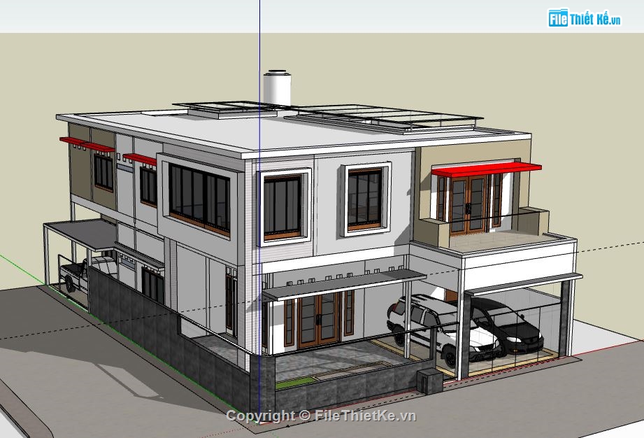 Biệt thự 2 tầng,model su biệt thự 2 tầng,biệt thự 2 tầng sketchup,file sketchup biệt thự 2 tầng