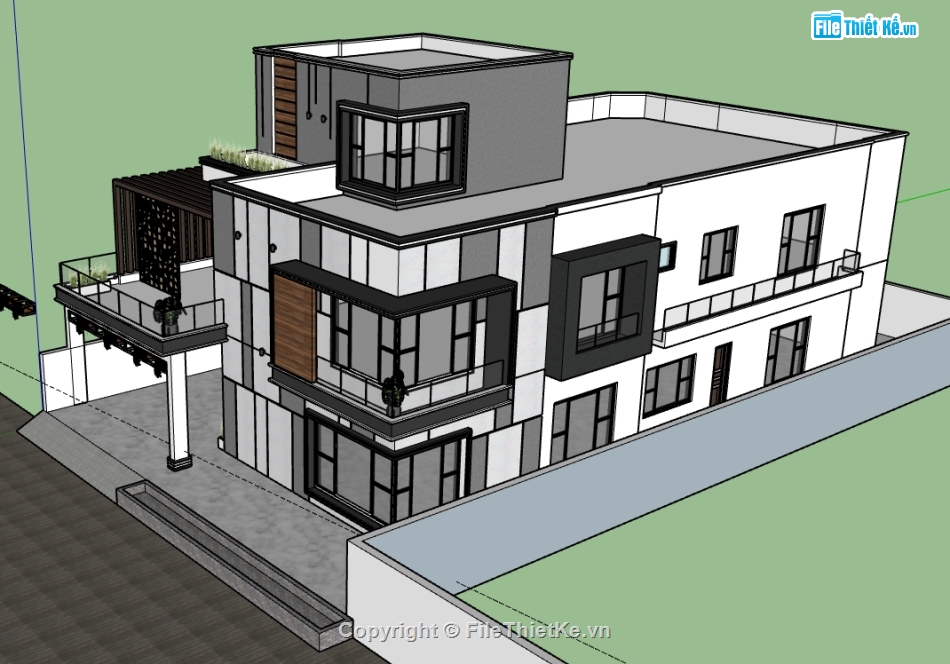 Biệt thự 2 tầng,model su biệt thự 2 tầng,file su biệt thự 2 tầng,biệt thự 2 tầng sketchup